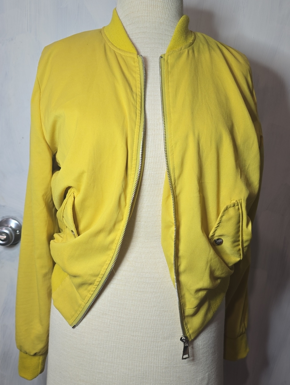 Bright Yellow Bomber Jacket with Zip Closure